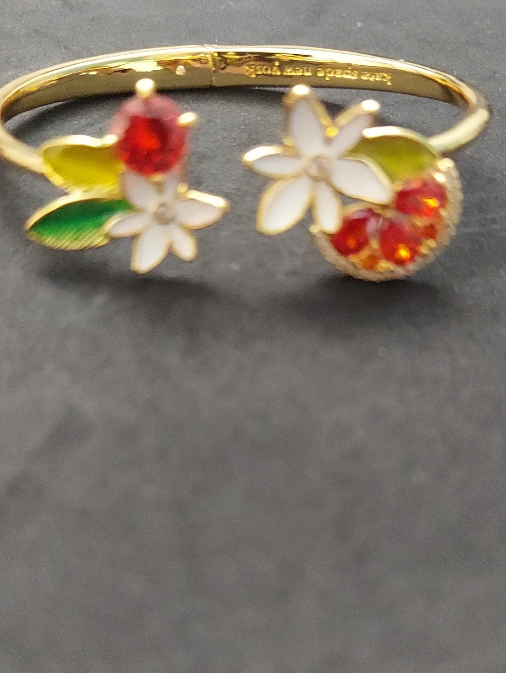 Kate Spade Sweet Citrus Hinge Cuff Bracelet With Enamel Flowers And Gems New - Picture 4 of 6